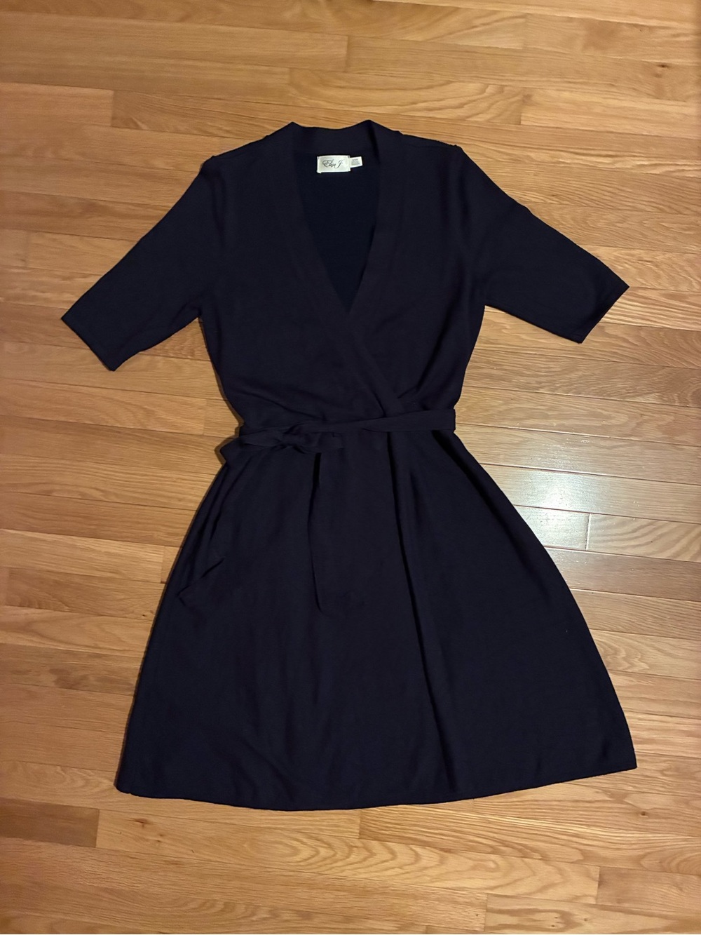 Eliza J Navy Wrap Midi Dress with Tie Waist